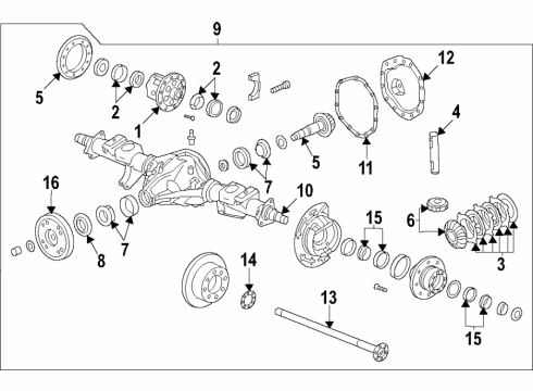 2021 GMC Sierra 3500 HD Rear Axle, Differential, Propeller Shaft Axle Assembly Diagram for 84960191