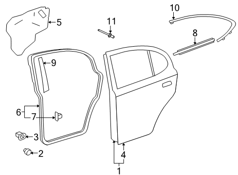 2006 Lexus IS250 Rear Door & Components, Exterior Trim Panel Sub-Assy, Rear Door, LH Diagram for 67004-53060