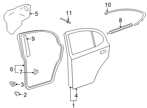 2013 Lexus IS350 Rear Door & Components, Exterior Trim Weatherstrip, Rear Door, LH Diagram for 67872-53030