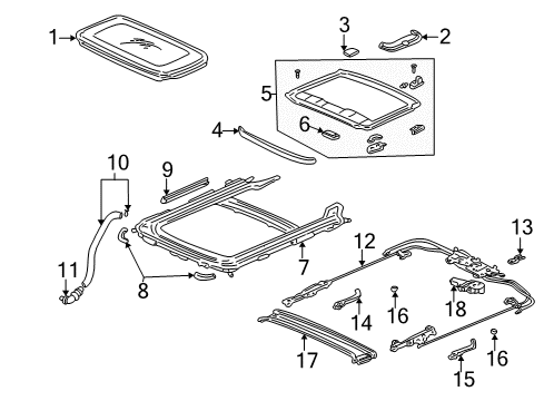 2004 Honda Civic Sunroof Cover, R. Glass Stay Diagram for 70620-S5P-A01