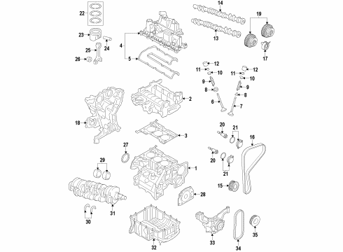 2015 Ford Fiesta Engine Parts, Mounts, Cylinder Head & Valves, Camshaft & Timing, Variable Valve Timing, Oil Cooler, Oil Pan, Oil Pump, Crankshaft & Bearings, Pistons, Rings & Bearings Pulley Diagram for E3BZ-6652-A