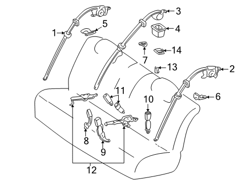 2003 Lexus LS430 Seat Belt Bracket Assy, Rear Seat Belt Inner Anchor, RH Diagram for 73650-50020