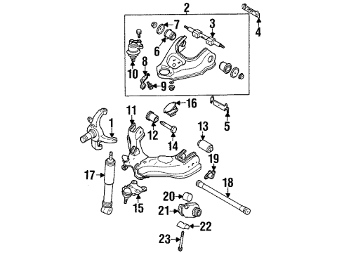 1991 Isuzu Rodeo Front Suspension Components, Lower Control Arm, Upper Control Arm, Stabilizer Bar, Locking Hub Knuckle, Left Front Axle Diagram for 8-97012-103-0