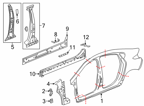 2018 Chevrolet Volt Center Pillar & Rocker, Hinge Pillar, Uniside Inner Center Pillar Insulation Diagram for 25843918