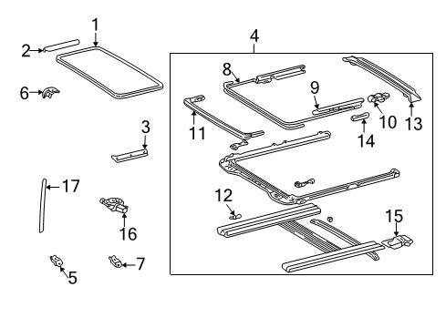 1999 Toyota Camry Sunroof End Cap Diagram for 63287-AA010