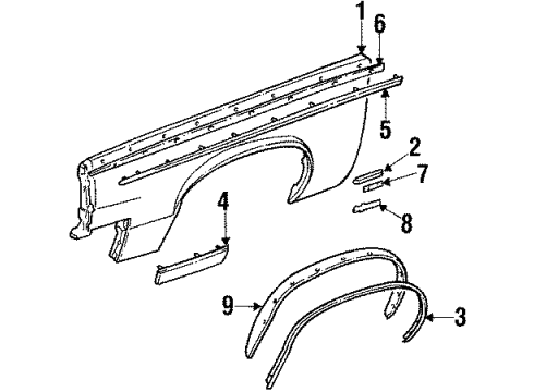 1984 Cadillac Eldorado Fender & Components Molding Asm, Rear Door Diagram for 20204405