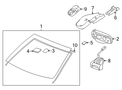 2014 Cadillac CTS Windshield Glass, Reveal Moldings Mirror Inside Diagram for 13501863