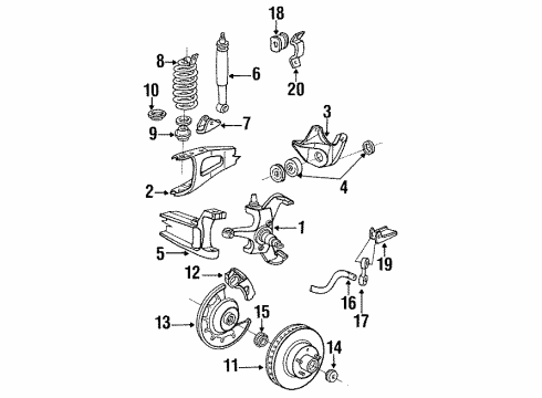 1987 Ford F-350 Front Suspension Components, King Pin, Stabilizer Bar Splash Shield Diagram for F5TZ-2K004-C