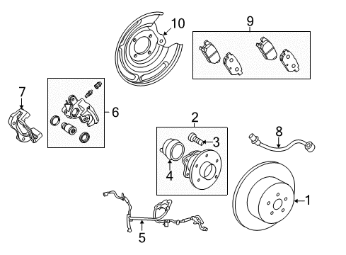2010 Toyota Corolla Rear Brakes Backing Plate Diagram for 47044-02090