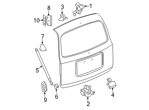 2010 Chevrolet HHR Lift Gate Support Strut Diagram for 25992461