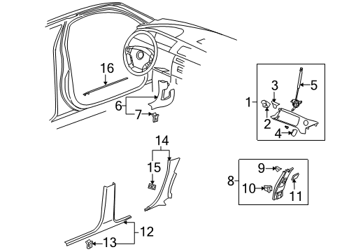 2009 Buick LaCrosse Interior Trim - Pillars, Rocker & Floor Molding Asm-Windshield Side Upper Garnish (LH) *Granit L Neutral Diagram for 15905065