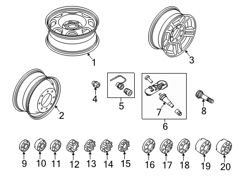 2021 Ford F-350 Super Duty Wheels Wheel, Steel Diagram for JC3Z-1007-D