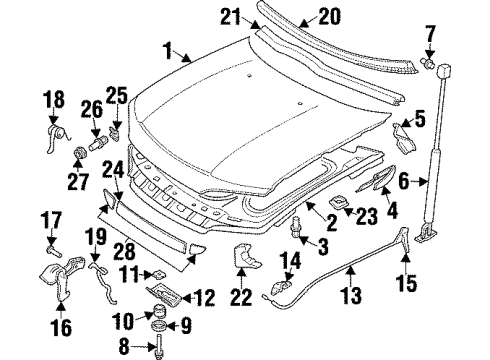 1999 Cadillac Catera Hood & Components, Exterior Trim Strut, Hood Diagram for 9146281