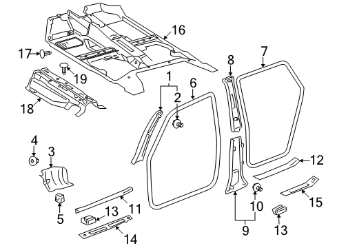 2004 Toyota Corolla Interior Trim - Pillars, Rocker & Floor Windshield Pillar Trim Diagram for 62211-02070-E0