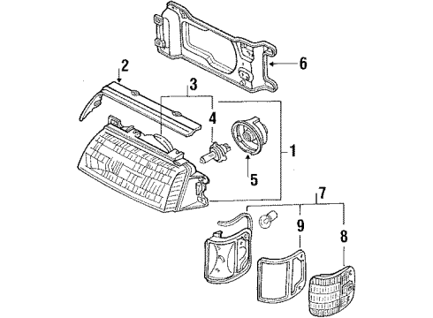 1989 Mercury Tracer Bulbs Exterior Bulbs Diagram for E7GZ-13466-C