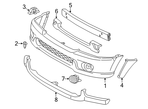 2004 Toyota Sequoia Front Bumper Hole Cover Diagram for 52127-0C020