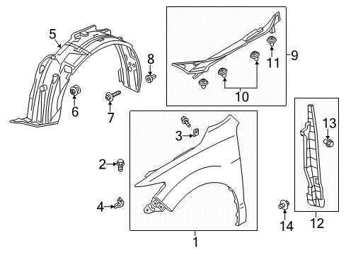 2013 Acura RDX Fender & Components Fender Assembly R, Fro (Dot Diagram for 60210-TX4-A91ZZ