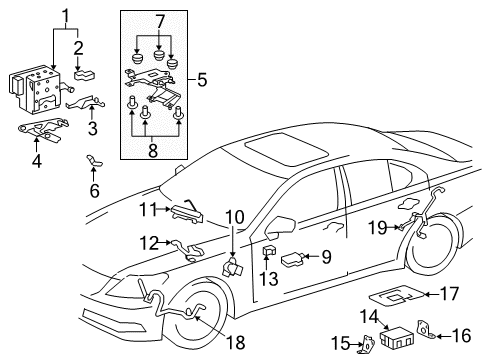2015 Lexus LS460 ABS Components Computer Assembly, SKID Diagram for 895B0-50071