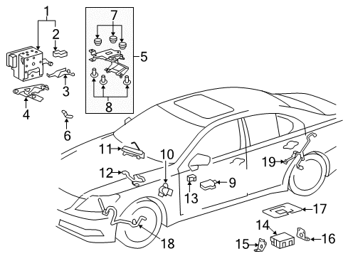 2013 Lexus LS460 ABS Components Computer Assembly, SKID Diagram for 895B0-50B10