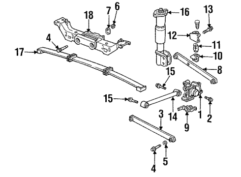 1991 Chevrolet Lumina Rear Suspension Components, Lower Control Arm, Upper Control Arm, Stabilizer Bar Nut-Rear Auxiliary Spring Lower Bracket . *Black Diagram for 10152148
