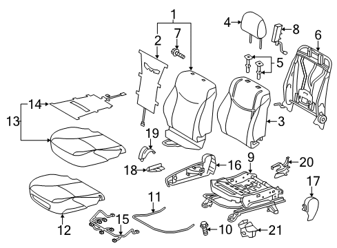 2013 Toyota Prius Plug-In Passenger Seat Components Seat Back Cover Diagram for 71073-47380-B2