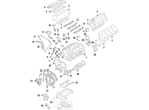 2012 Infiniti G25 Engine Parts, Mounts, Cylinder Head & Valves, Camshaft & Timing, Variable Valve Timing, Oil Cooler, Oil Pan, Oil Pump, Crankshaft & Bearings, Pistons, Rings & Bearings Engine Oil Pan Diagram for 11110-JK00B