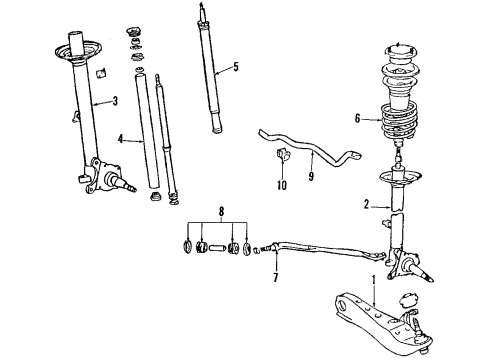 1984 Toyota Cressida Front Suspension Components, Lower Control Arm, Stabilizer Bar Shock Absorber Assembly Diagram for 48520-22171