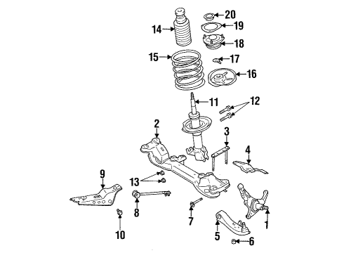 1997 Nissan 240SX Front Suspension Components, Lower Control Arm, Stabilizer Bar Strut Mounting Insulator Assembly Diagram for 54320-65F00
