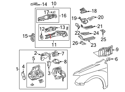 2009 Scion tC Structural Components & Rails Front Reinforcement Diagram for 57016-32020