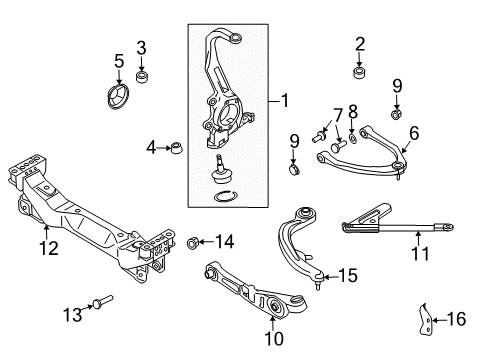 2004 Infiniti G35 Front Suspension, Lower Control Arm, Upper Control Arm, Stabilizer Bar, Suspension Components Spindle - KNUCKLE, RH Diagram for 40014-AL550