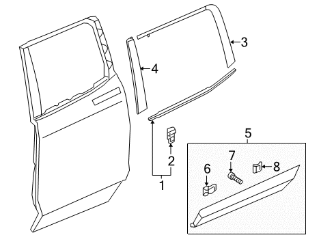 2017 Honda Ridgeline Exterior Trim - Rear Door Molding Assy., R. RR. Door Sash Diagram for 72921-T6Z-A11