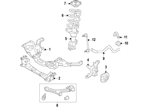 2013 Ford Mustang Front Suspension Components, Lower Control Arm, Stabilizer Bar Strut Diagram for BR3Z-18124-E