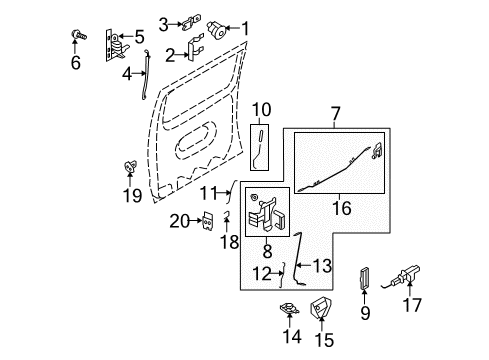 2011 Ford E-150 Side Door Latch Rods Diagram for F2UZ-1526400-B