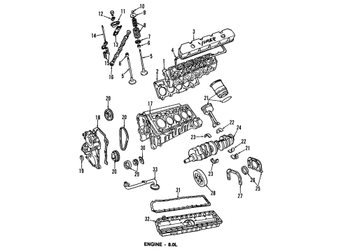1995 Dodge Viper Engine Parts, Mounts, Cylinder Head & Valves, Camshaft & Timing, Oil Cooler, Oil Pan, Oil Pump, Crankshaft & Bearings, Pistons, Rings & Bearings Rocker Arm Pivot Diagram for 5245336