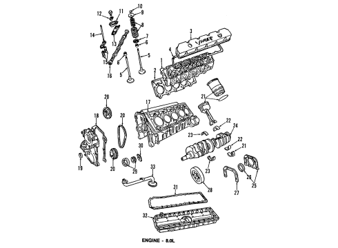 1995 Dodge Viper Engine Parts, Mounts, Cylinder Head & Valves, Camshaft & Timing, Oil Cooler, Oil Pan, Oil Pump, Crankshaft & Bearings, Pistons, Rings & Bearings CVR Pkg-Cylinder Head Diagram for 4740772