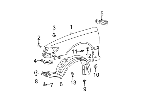 2002 Toyota Solara Fender & Components Fender Diagram for 53801-06050