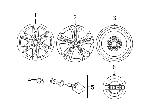 2010 Nissan Murano Wheels, Covers & Trim Aluminum Wheel Diagram for D0C00-1SU4A