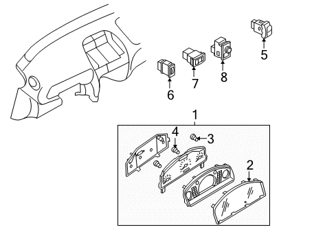 2004 Nissan Sentra Switches Instrument Combination Meter Assembly Diagram for 24810-6Z605
