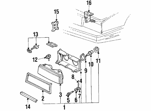 1986 Cadillac Eldorado Headlamps Bezel Diagram for 16505846