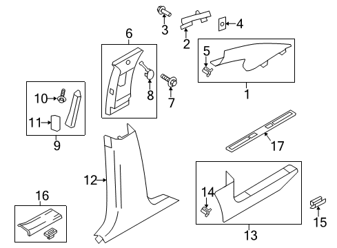 2013 Lincoln MKX Interior Trim - Pillars, Rocker & Floor Insert Diagram for BA1Z-78132A08-A