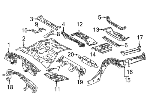 2022 Toyota Mirai Rear Floor & Rails Front Floor Pan Diagram for 58202-62010