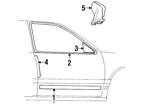 1997 Lincoln Town Car Outside Mirrors, Exterior Trim Mirror Glass Diagram for F5VY-17K707-A
