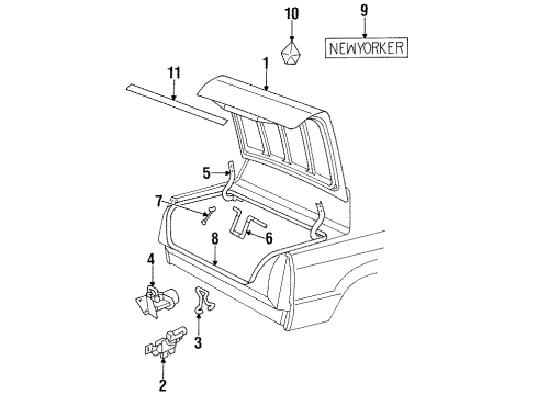 1992 Chrysler New Yorker Trunk Lid & Components, Exterior Trim Latch, Deck Lid Electric Release Diagram for 4615436