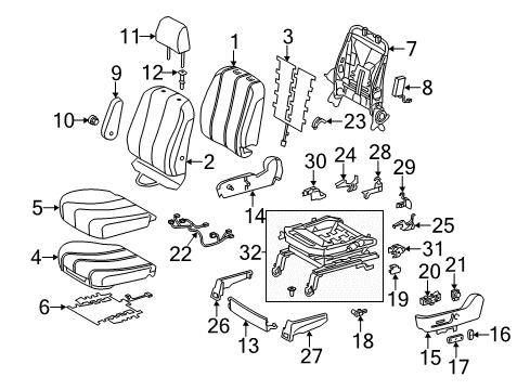 2014 Toyota Sienna Front Seat Components Seat Back Cover Diagram for 71074-08131-B0