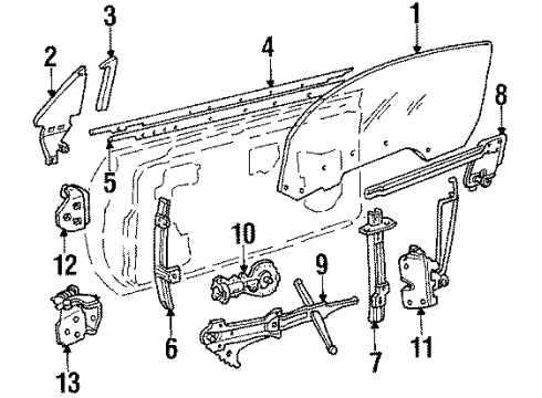 1986 Chevrolet Camaro Door - Glass & Hardware Support, Front Side Door Belt Trim Diagram for 12394511