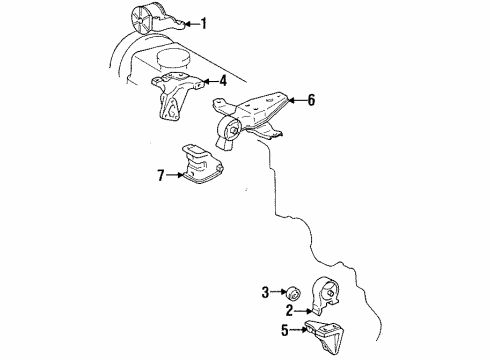 1995 Toyota Tercel Engine & Trans Mounting Bracket, Engine Mounting, Rear Diagram for 12321-11101