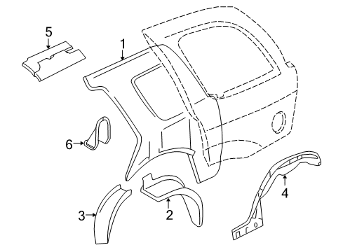2006 Saab 9-7x Inner Structure - Quarter Panel Outer Wheelhouse Front Extension Diagram for 88937098