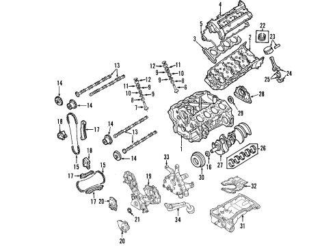 2005 Nissan Armada Engine Parts, Mounts, Cylinder Head & Valves, Camshaft & Timing, Oil Pan, Oil Pump, Crankshaft & Bearings, Pistons, Rings & Bearings Cover-Belt, Back Diagram for 13570-7S010