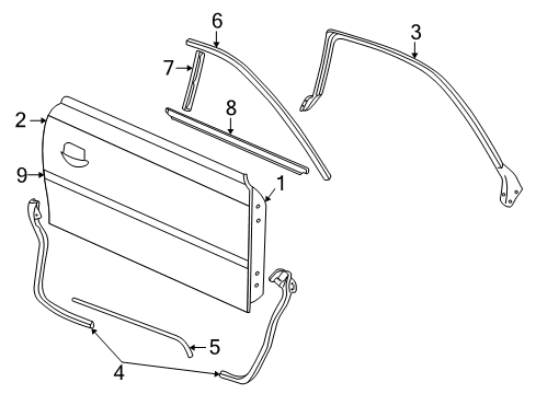 1999 Ford Mustang Door & Components, Exterior Trim Belt Weatherstrip Diagram for XR3Z-6321453-AA