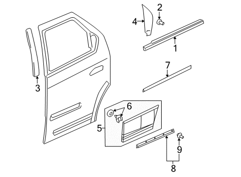 2007 Buick Rendezvous Exterior Trim - Rear Door Applique Asm-Rear Side Door Window Frame Front Diagram for 10421101